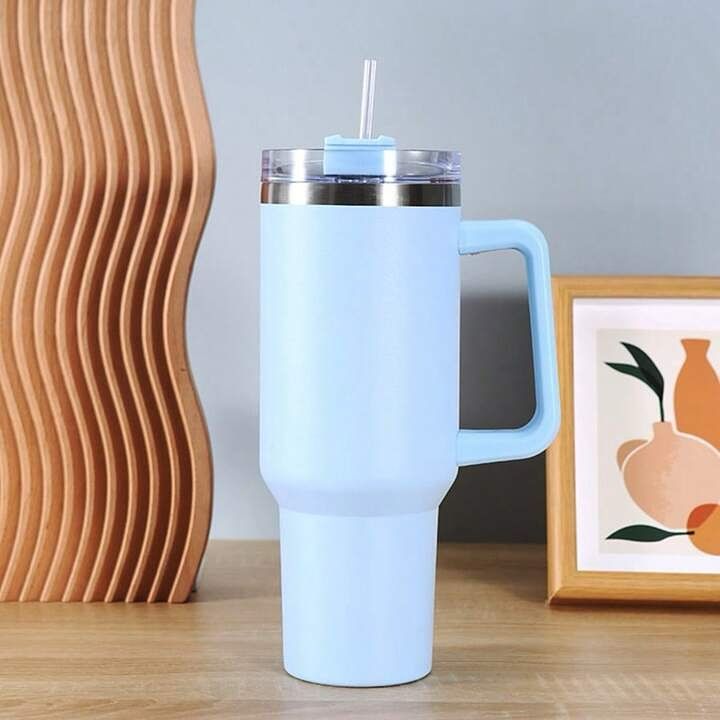 Double layer stainless still isolated tumblers with straw 1